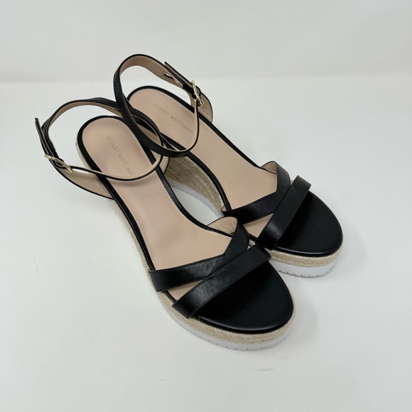New Stuart Weitzman Catlina Espadrille Wedge Sandal Black Sz 9.5 - Picture 3 of 13